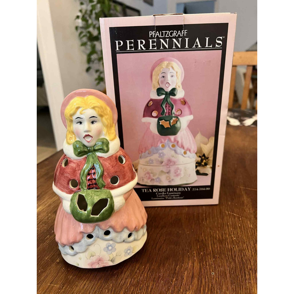 1999 PFALTZGRAFF Tea Rose Holiday Caroler 10in Candle Christmas Holiday OG Box